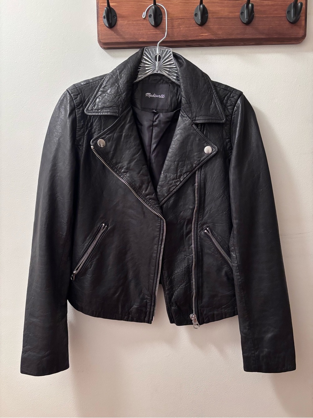 Madewell Black Leather Moto Jacket with Silver Hardware